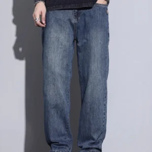 2025 new loose straight zipper cardigan jeans, men's trendy brand American high street retro long pants