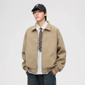 AWRB American Retro Collar Leather Jacket Men's Spring and Autumn New Style Trendy Brand Loose and Versatile Trendy Jacket Casual Coat